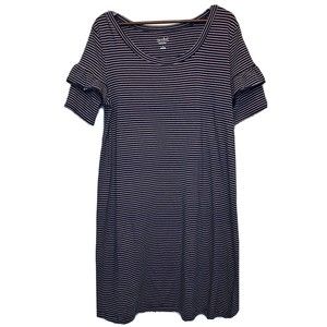 Isabel Maternity Dress XL Blue & Pink Stripes Ruffle Short Sleeves Ingrid Isabel